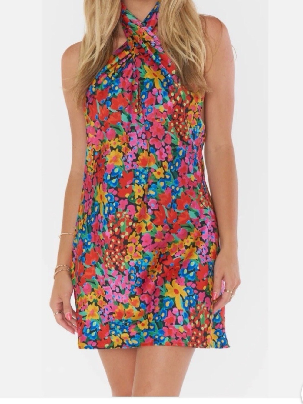 Show Me Your MuMu Multicolor Floral Halter Mini Dress